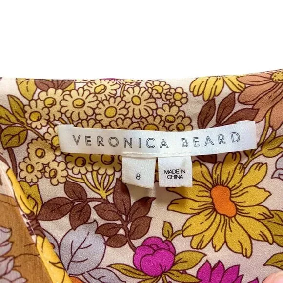 Veronica Beard Alannah Silk Floral Stone Multi Ruched Maxi Dress Size 8 - Picture 10 of 12